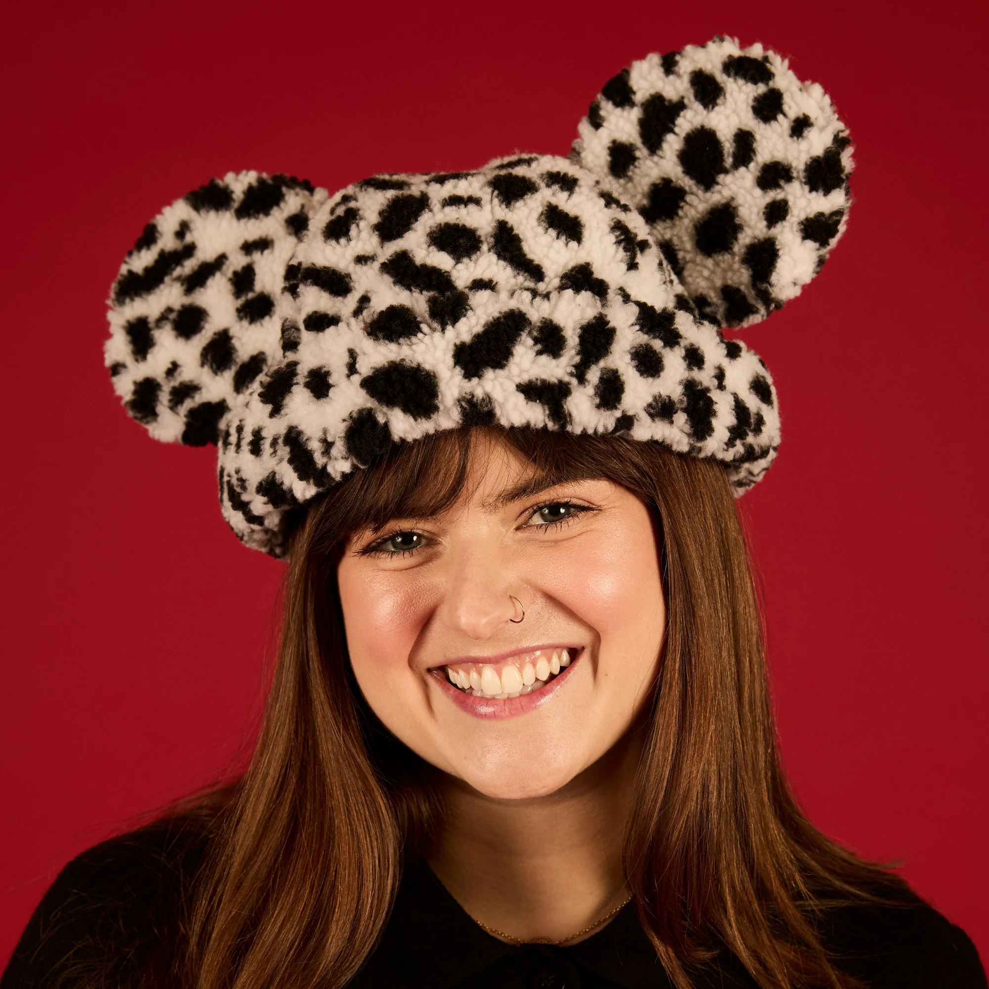Dalmatian Print Mickey Sherpa Beanie - Image 3